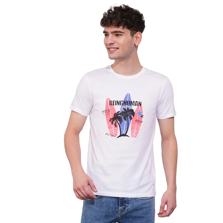 White Regular Fit Men's Short Sleeves T-Shirt by Being Human Clothing