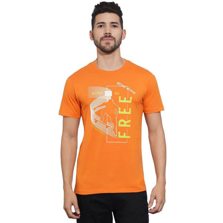 Orange Regular Fit Men's Short Sleeves T-Shirt by Being Human Clothing