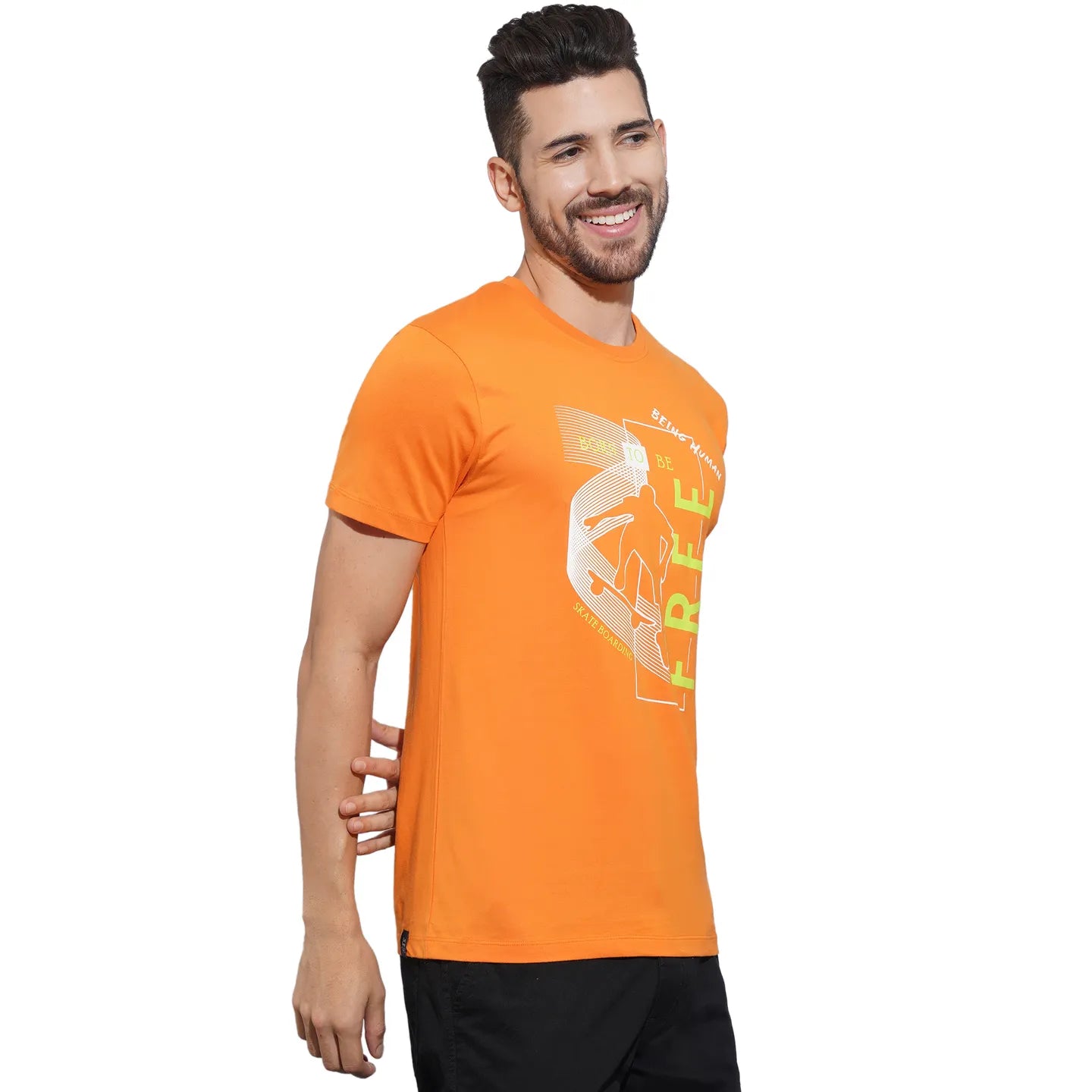 Orange Regular Fit Men's Short Sleeves T-Shirt by Being Human Clothing