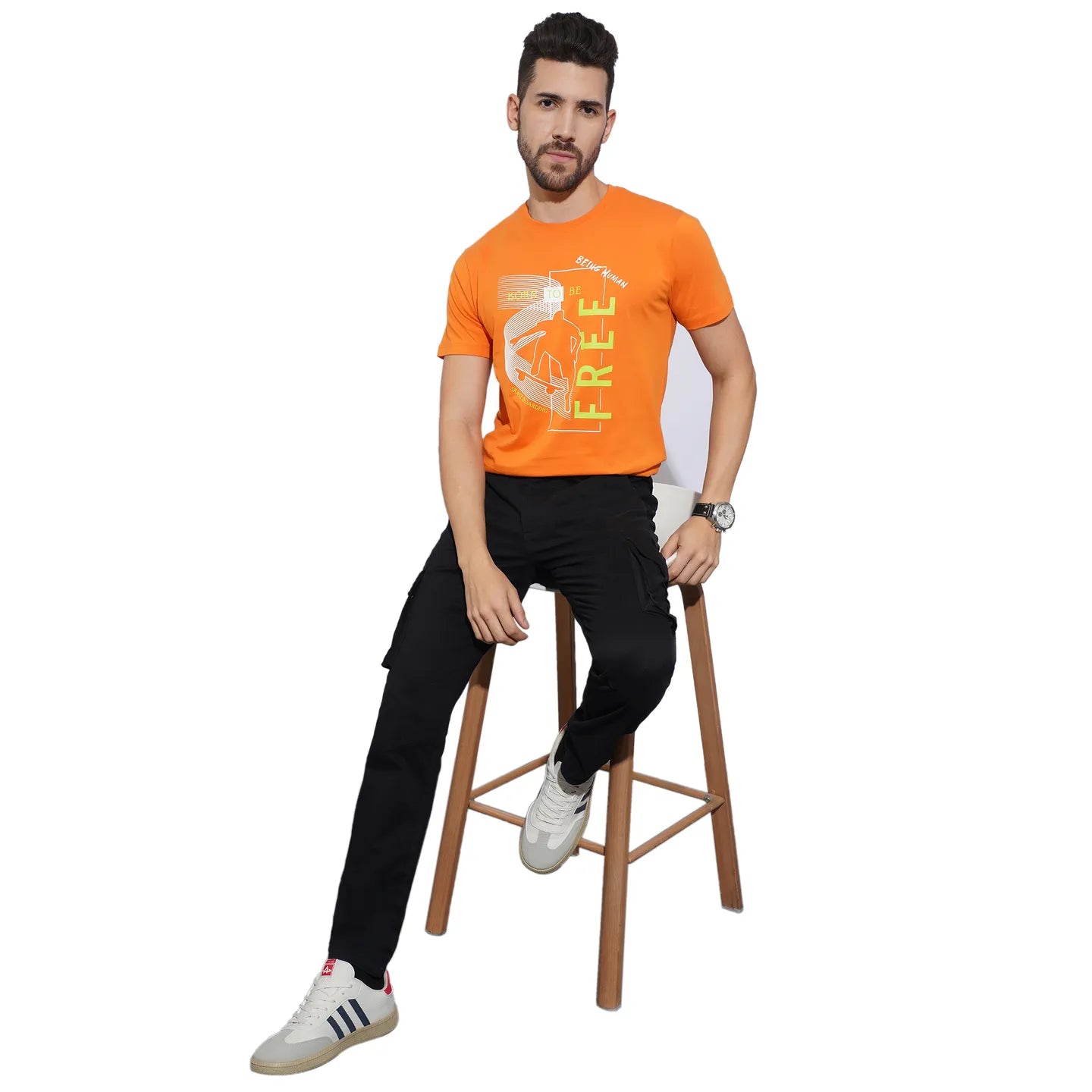 Orange Regular Fit Men's Short Sleeves T-Shirt by Being Human Clothing