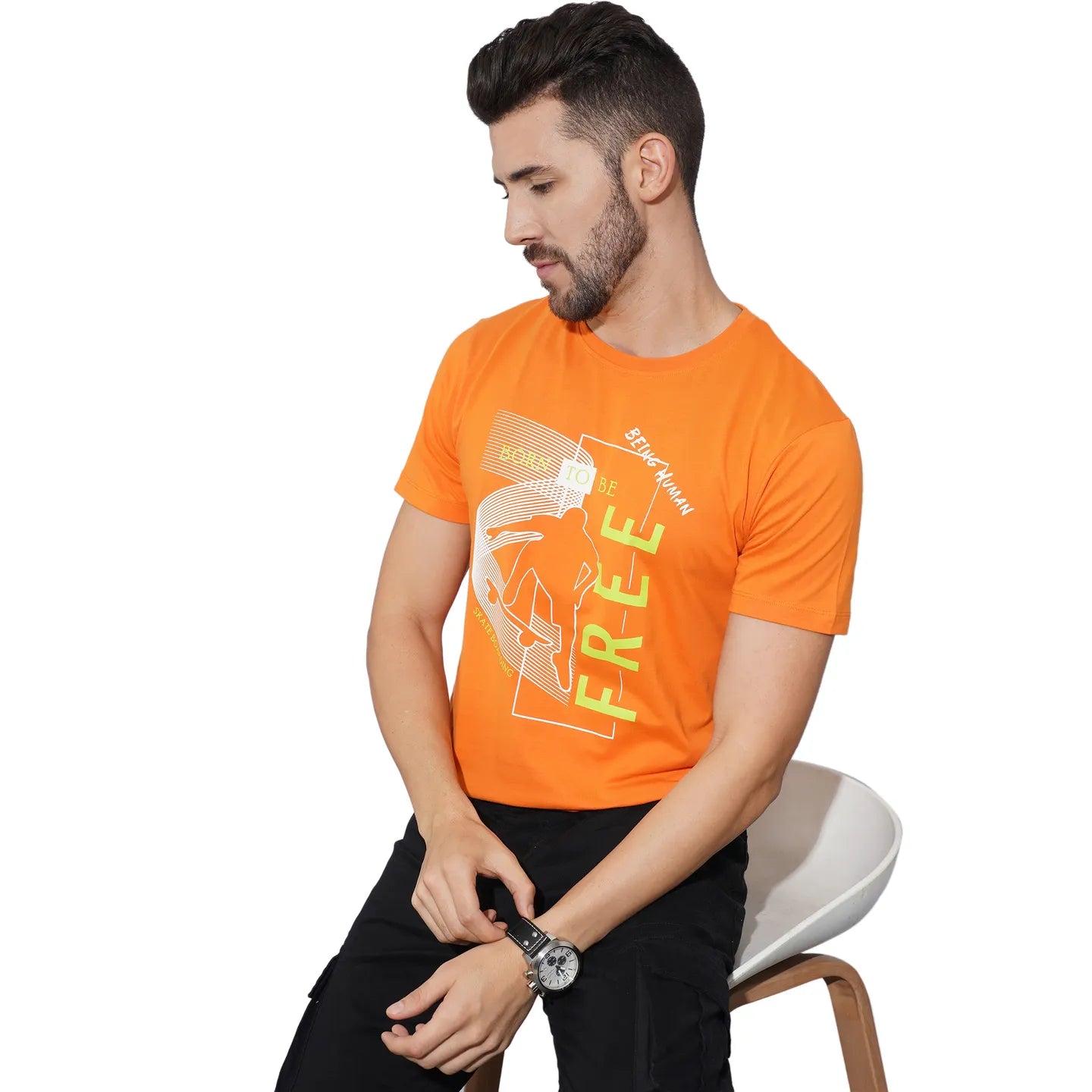 Orange Regular Fit Men's Short Sleeves T-Shirt by Being Human Clothing