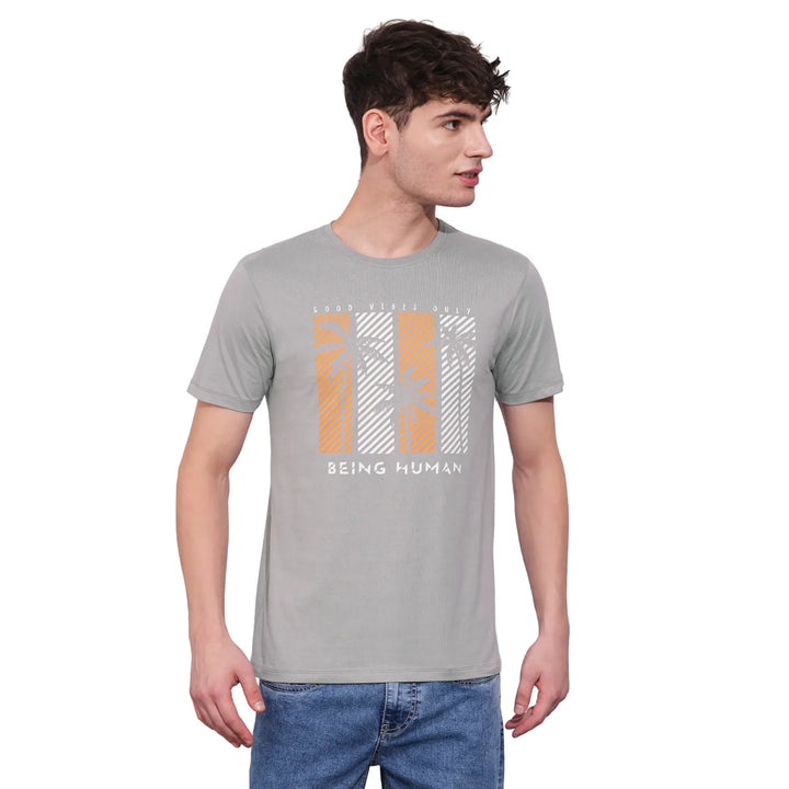 Grey Regular Fit Round Neck Men's T-Shirt by Being Human Clothing