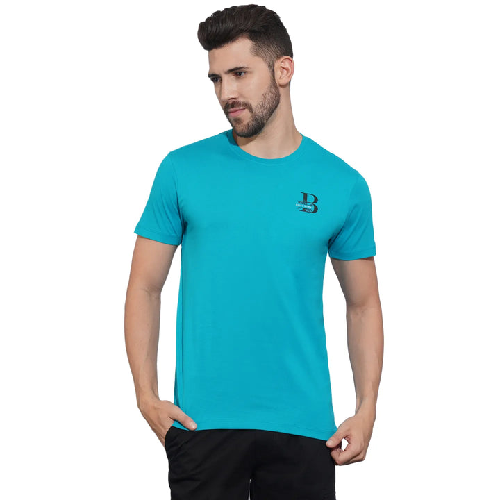 Lake Blue Regular Fit Round Neck Men's T-Shirt by Being Human Clothing