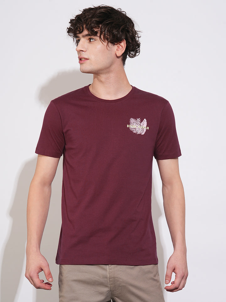 Wine Regular Fit Round Neck Men's T-shirt