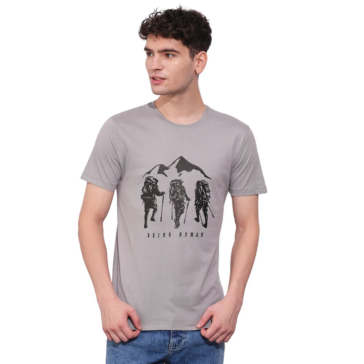 Grey Regular Fit Men's Short Sleeves T-Shirt by Being Human Clothing