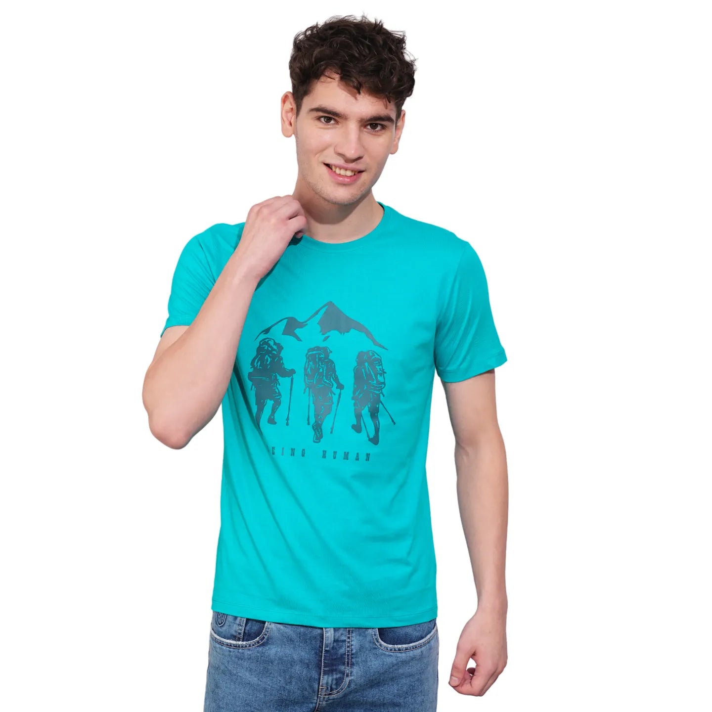 Blue Regular Fit Men's Short Sleeves T-Shirt by Being Human Clothing