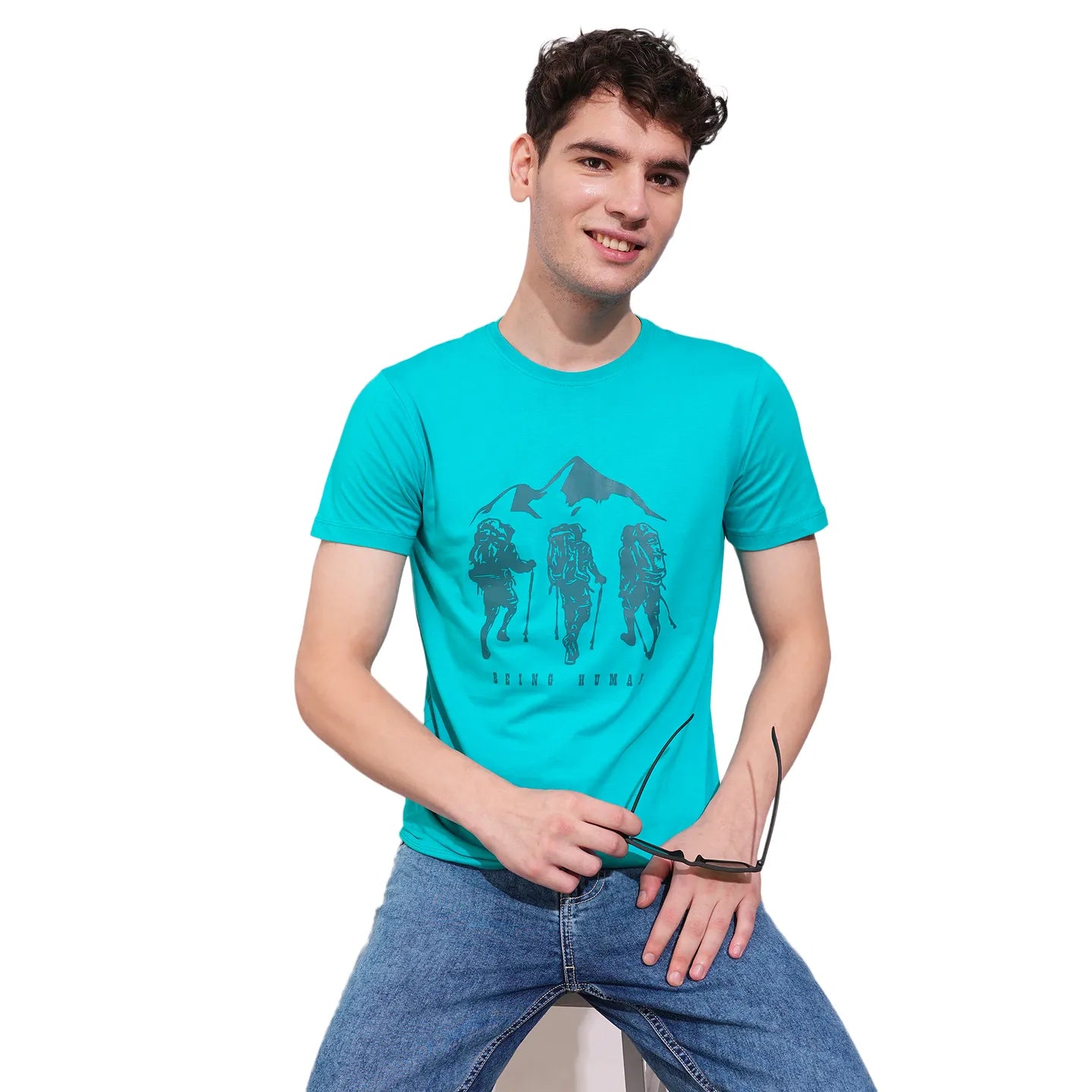 Blue Regular Fit Men's Short Sleeves T-Shirt by Being Human Clothing