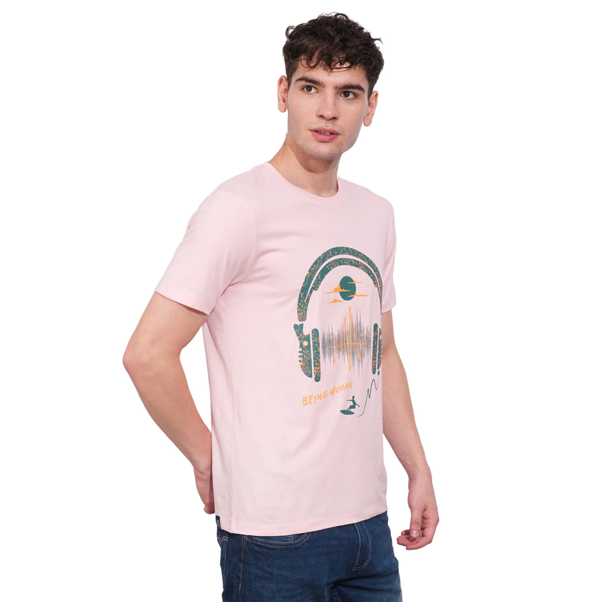 Light Pink Regular Fit Round Neck Men's T-shirt