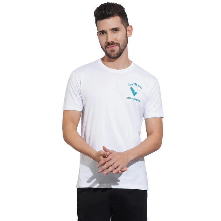 White Regular Fit Men's Short Sleeves T-Shirt by Being Human Clothing