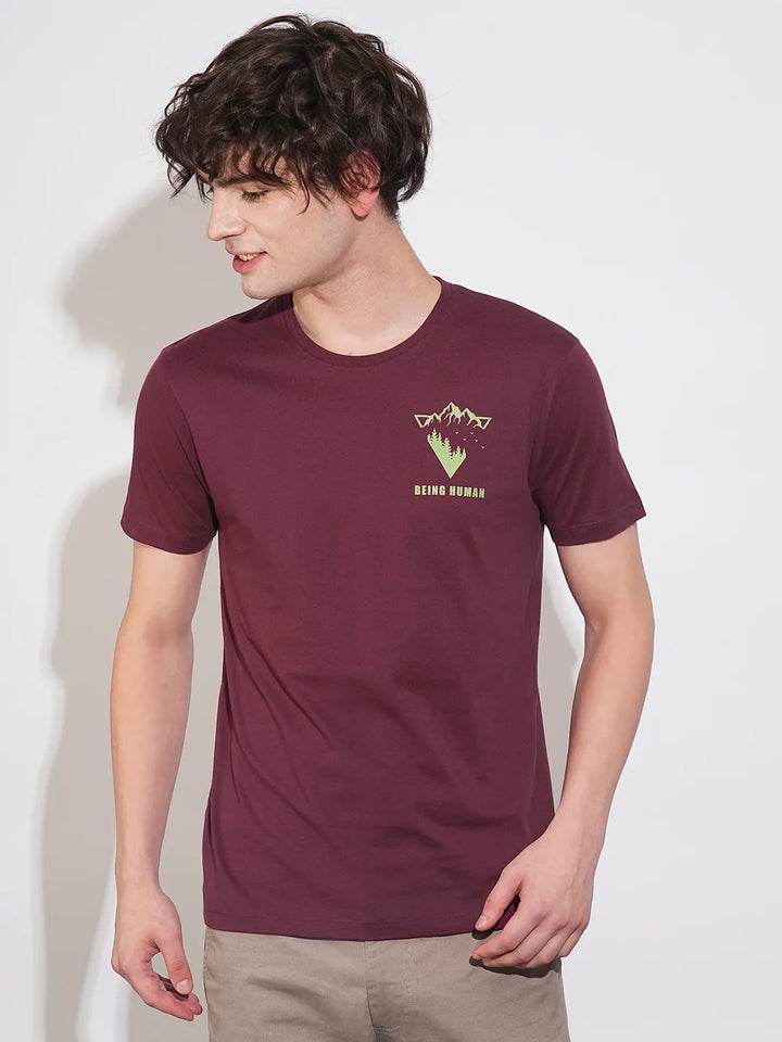 Wine Regular Fit Men's Short Sleeves T-Shirt by Being Human Clothing