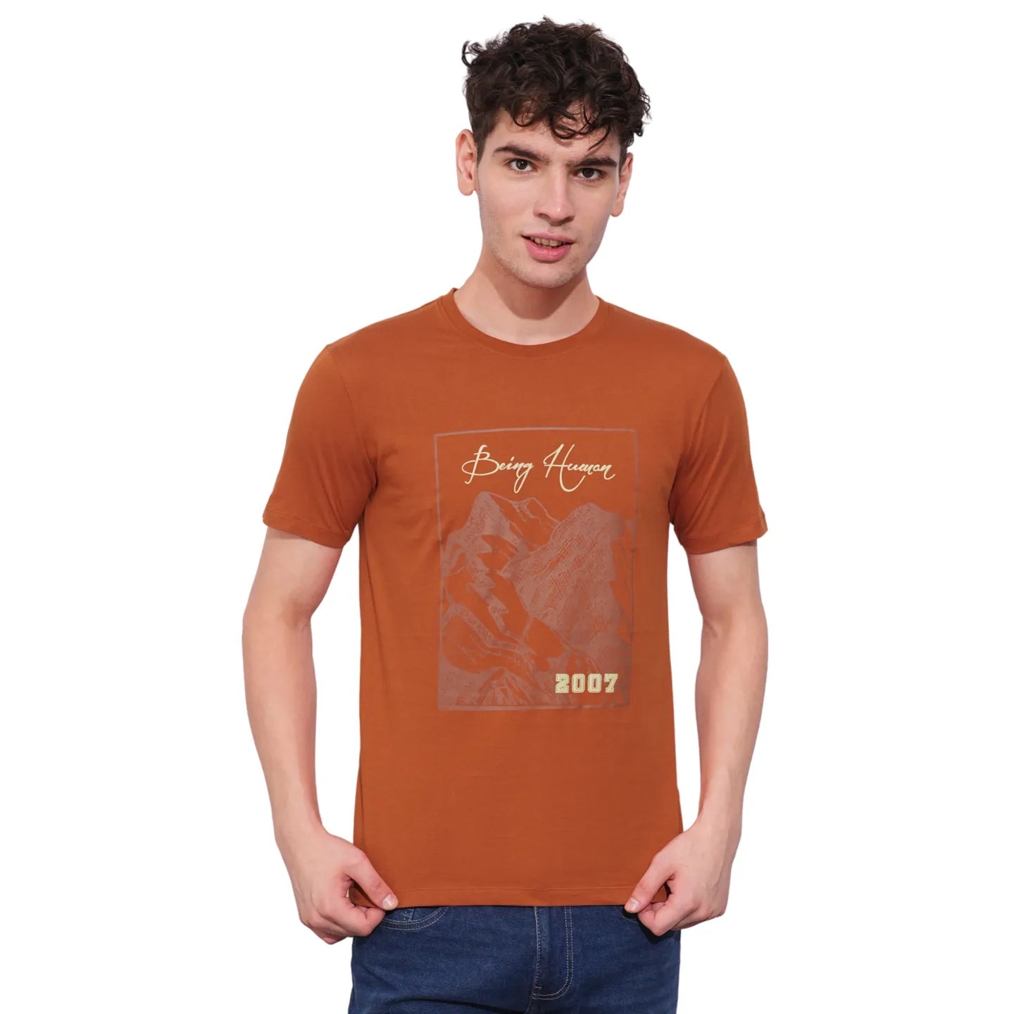Rust Regular Fit Round Neck Men's T-Shirt by Being Human Clothing