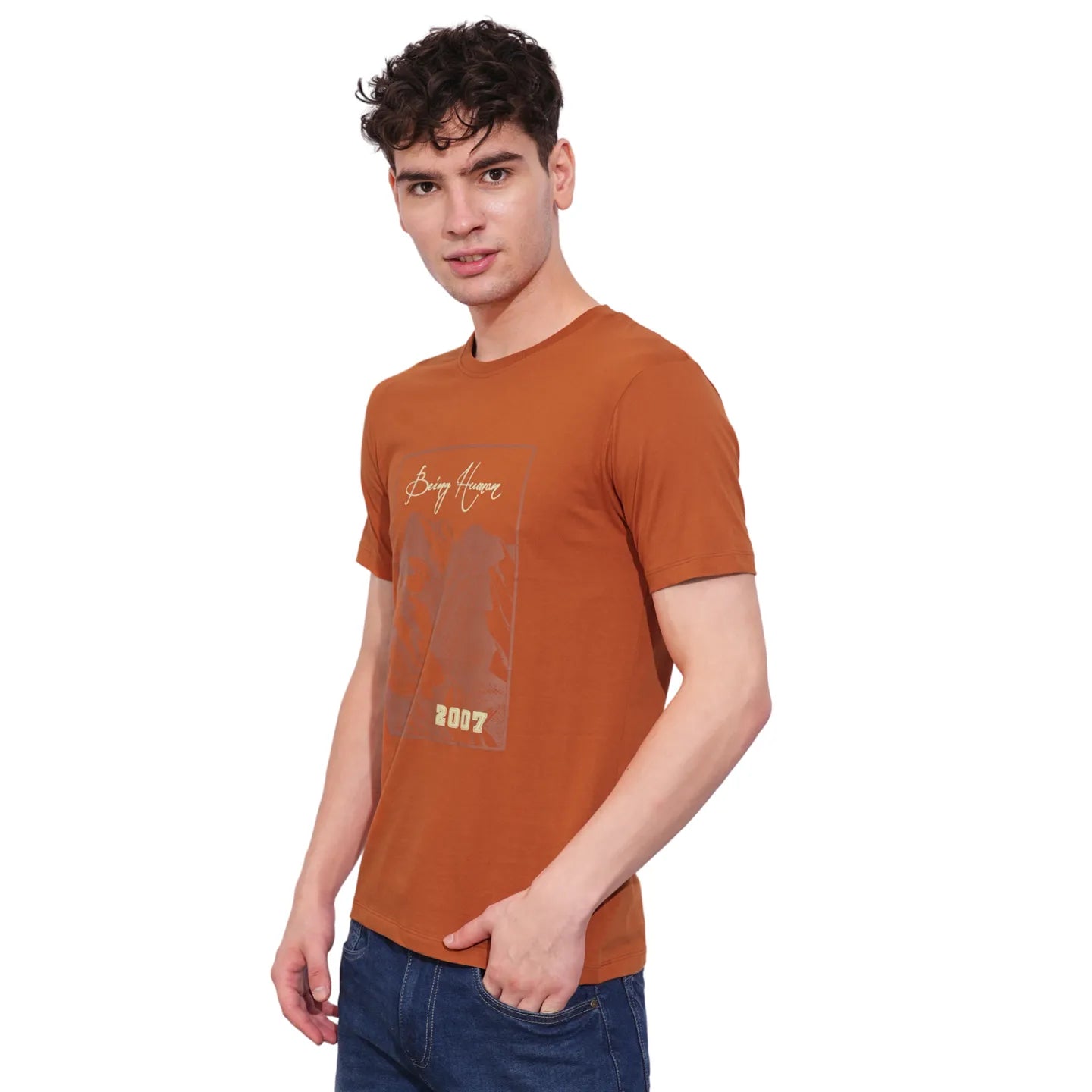 Rust Regular Fit Round Neck Men's T-Shirt by Being Human Clothing