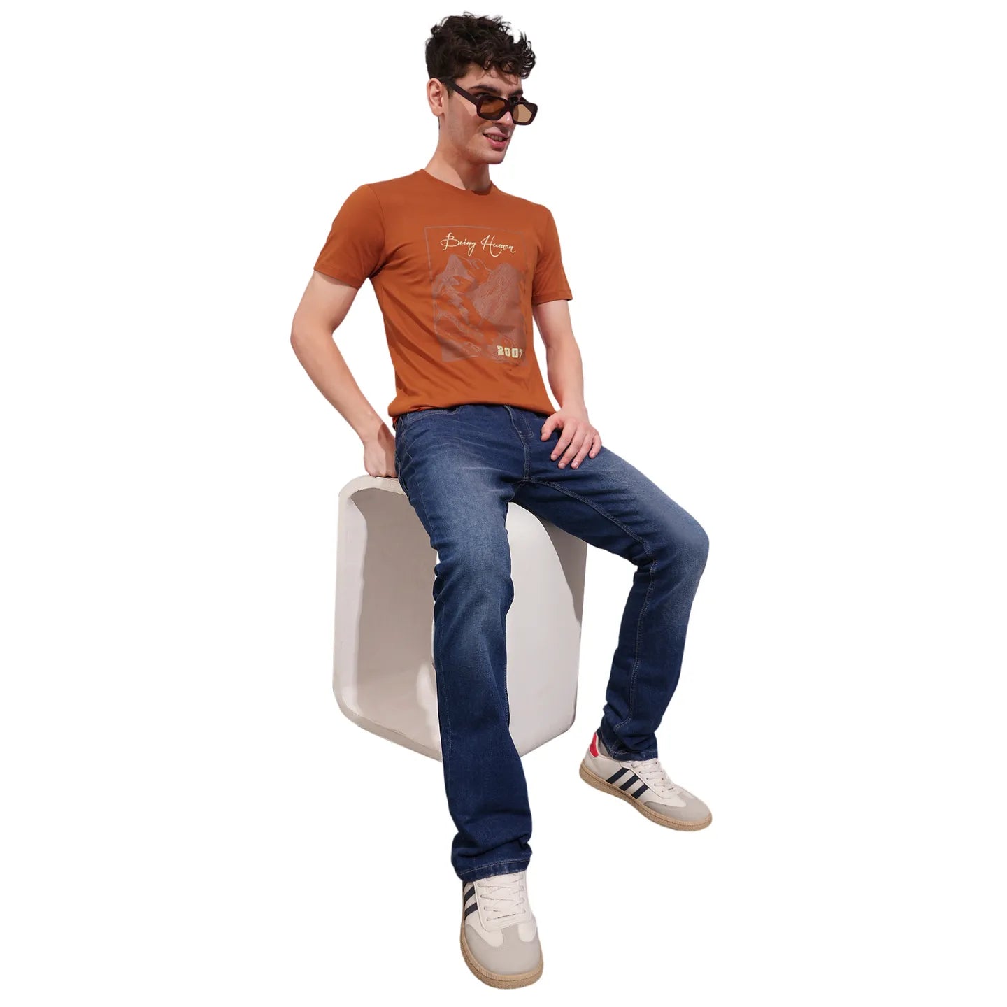 Rust Regular Fit Round Neck Men's T-Shirt by Being Human Clothing