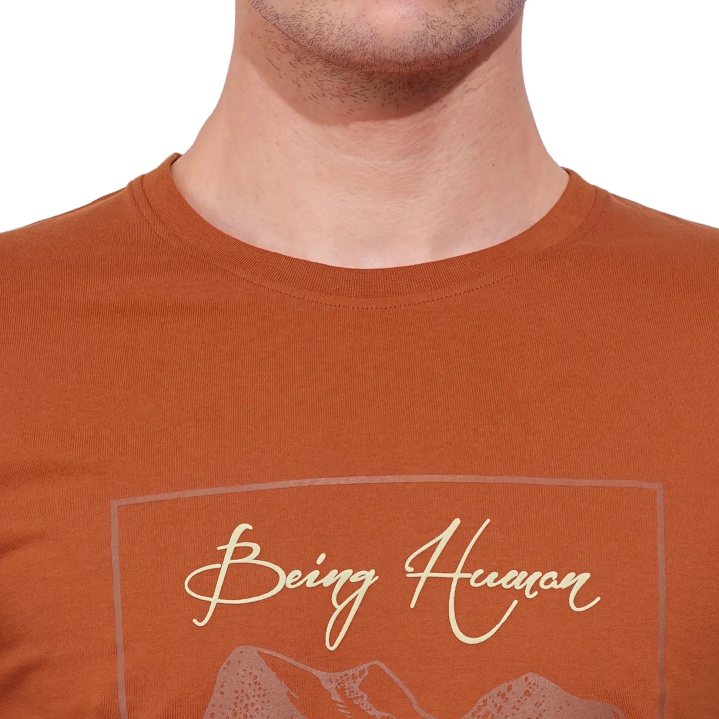 Rust Regular Fit Round Neck Men's T-Shirt by Being Human Clothing