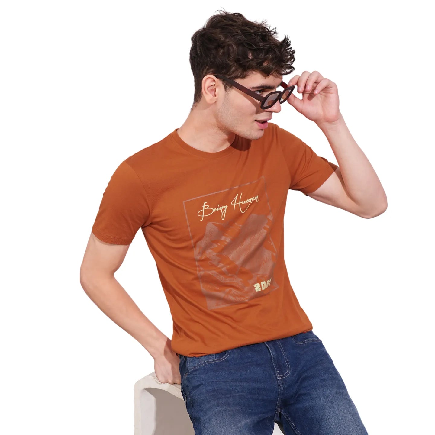 Rust Regular Fit Round Neck Men's T-Shirt by Being Human Clothing