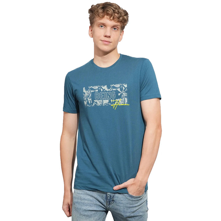 Blue Regular Fit Round Neck Men's T-Shirt by Being Human Clothing