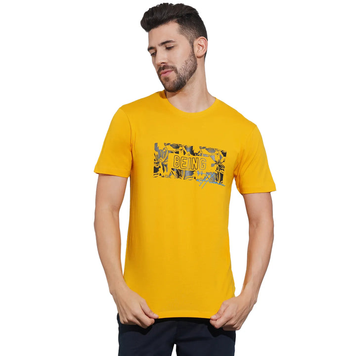 Mustard Regular Fit Round Neck Men's T-Shirt by Being Human Clothing