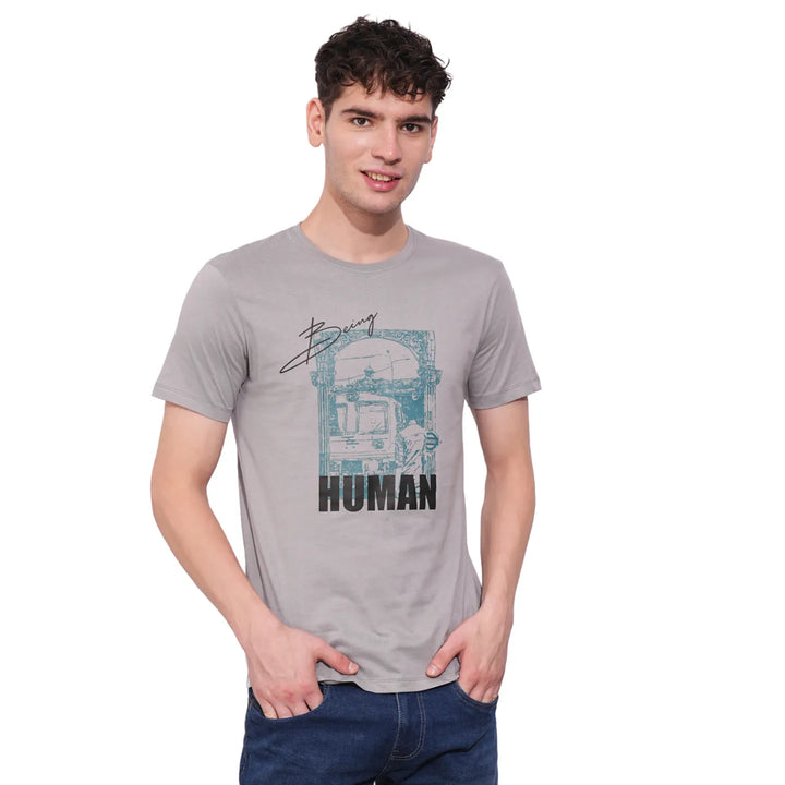Grey Regular Fit Round Neck Men's T-Shirt by Being Human Clothing