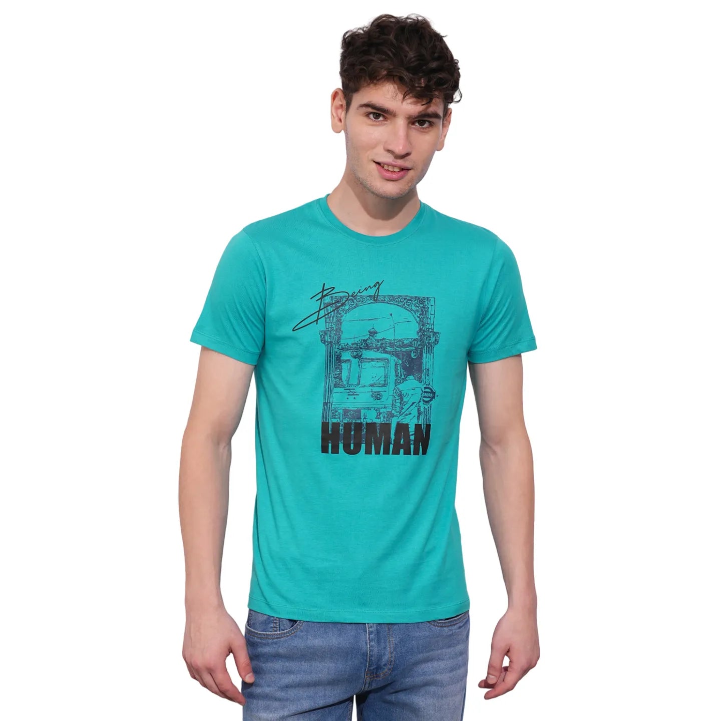 Blue Regular Fit Men's Short Sleeves T-Shirt by Being Human Clothing