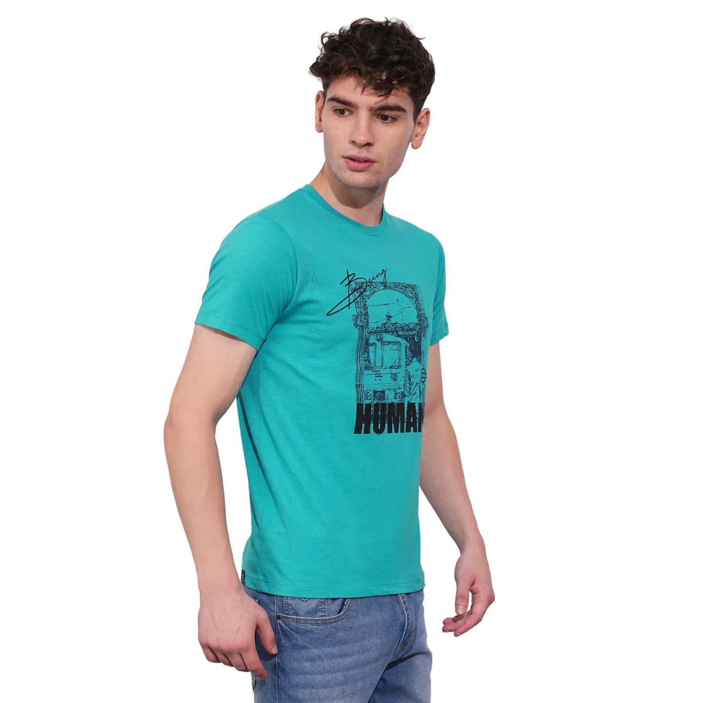 Blue Regular Fit Men's Short Sleeves T-Shirt by Being Human Clothing