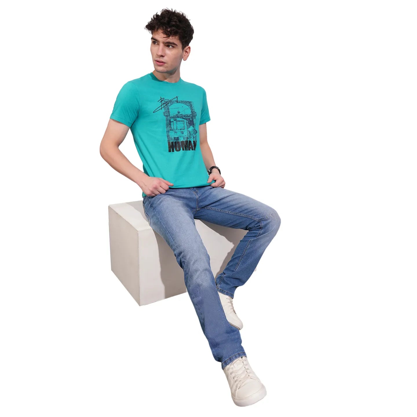 Blue Regular Fit Men's Short Sleeves T-Shirt by Being Human Clothing