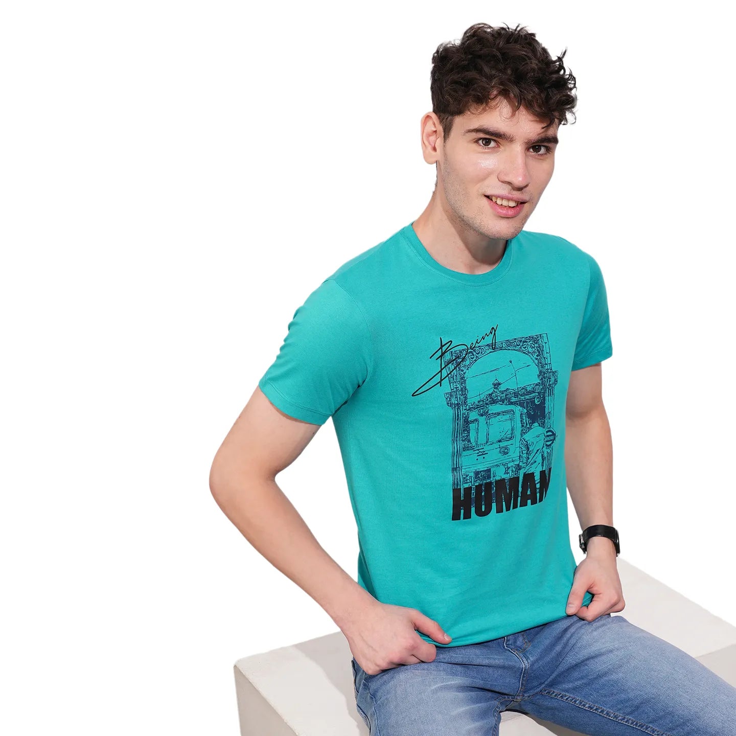 Blue Regular Fit Men's Short Sleeves T-Shirt by Being Human Clothing