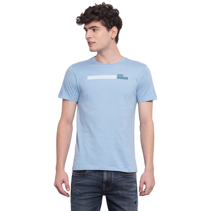 Sky Regular Fit Round Neck Men's T-Shirt by Being Human Clothing