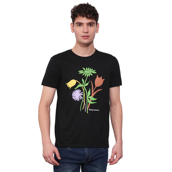 Black Regular Fit Men's Short Sleeves T-Shirt by Being Human Clothing