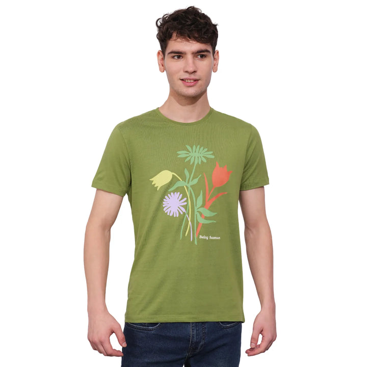 Green Regular Fit Men's Short Sleeves T-Shirt by Being Human Clothing