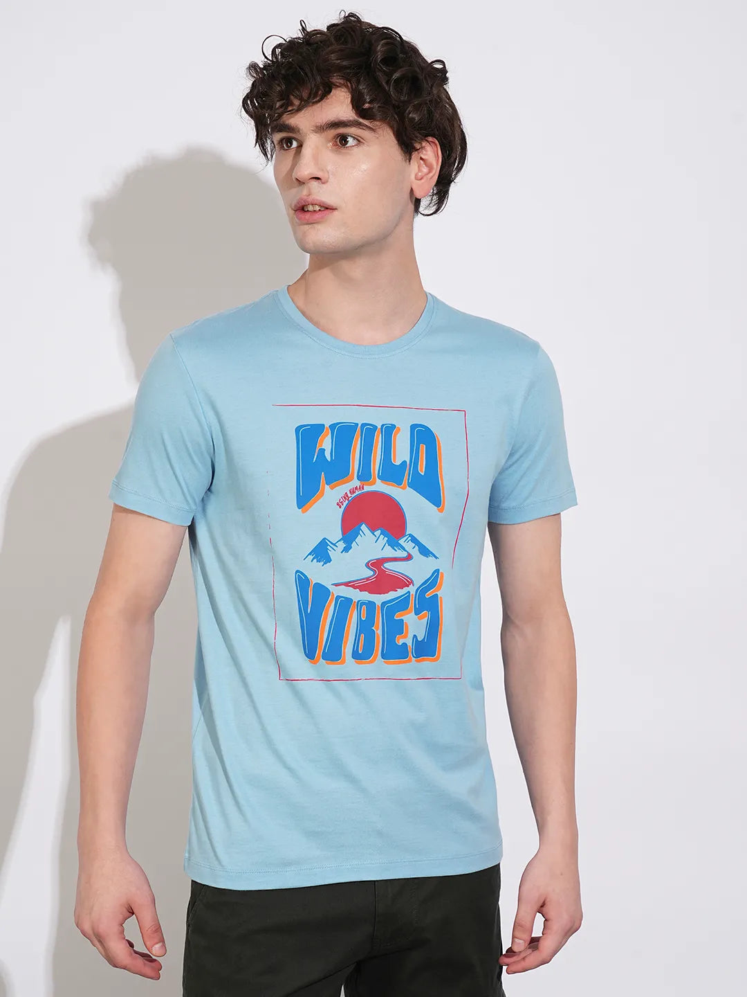 Sky Regular Fit Round Neck Men's T-Shirt by Being Human Clothing