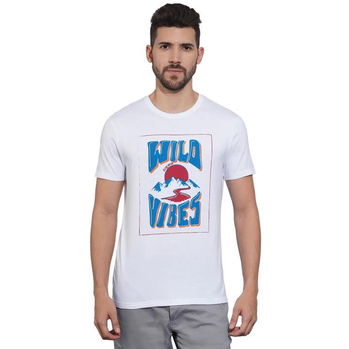 White Regular Fit Round Neck Men's T-Shirt by Being Human Clothing