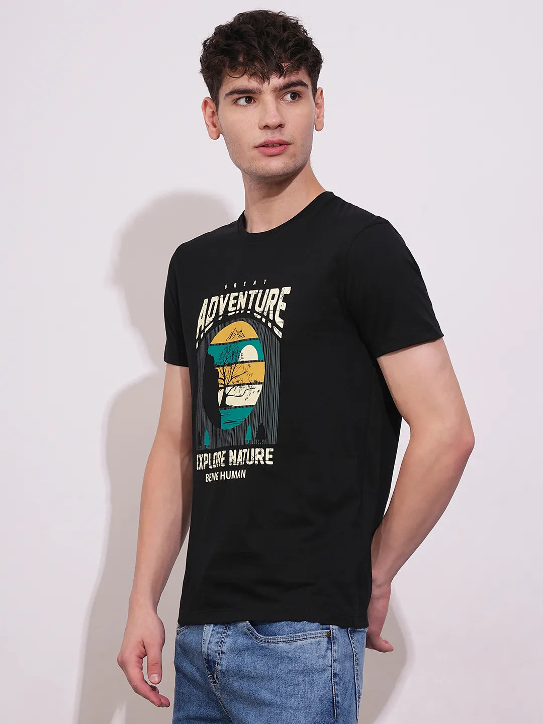 Black Regular Fit Men's Short Sleeves T-Shirt by Being Human Clothing