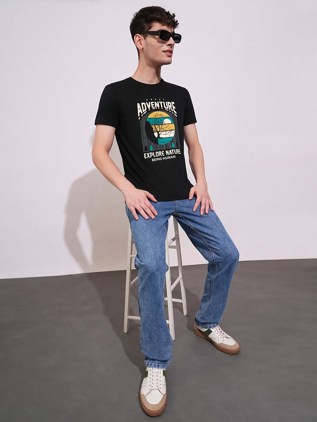 Black Regular Fit Men's Short Sleeves T-Shirt by Being Human Clothing