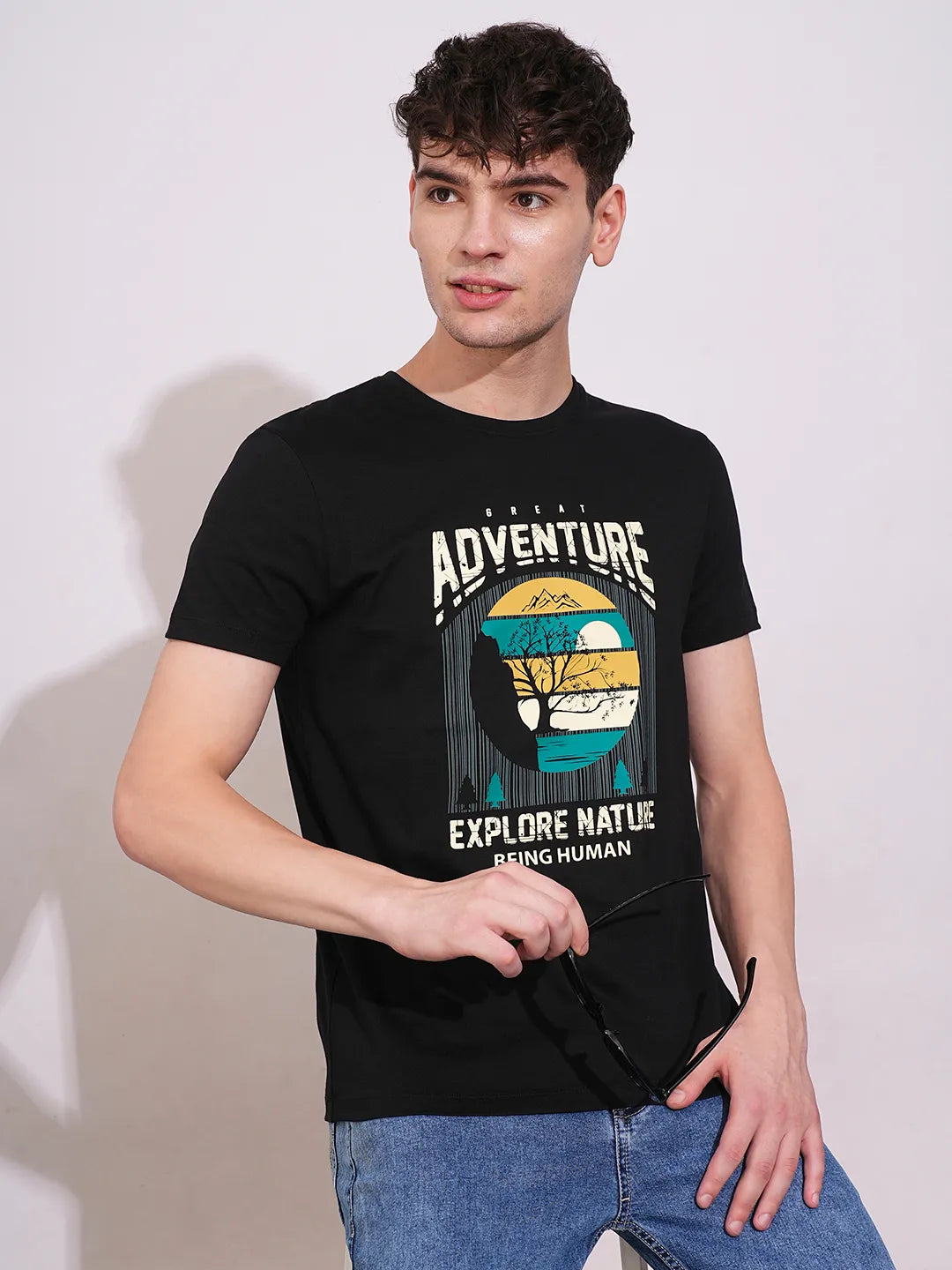 Black Regular Fit Men's Short Sleeves T-Shirt by Being Human Clothing