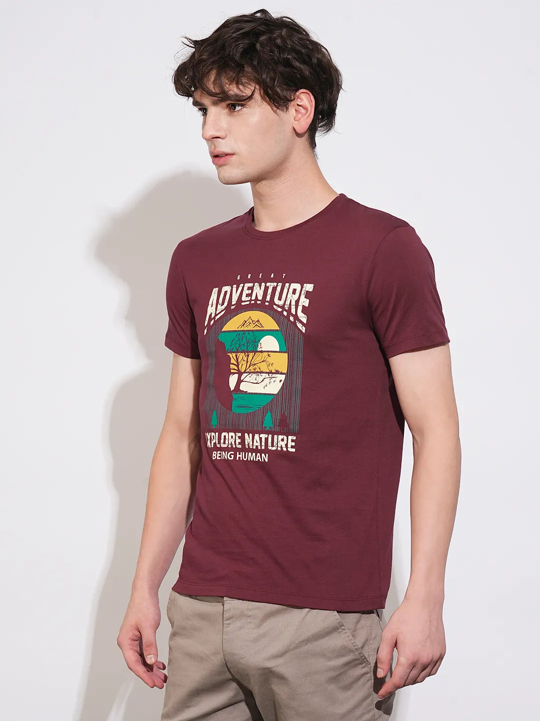 Wine Regular Fit Men's Short Sleeves T-Shirt by Being Human Clothing