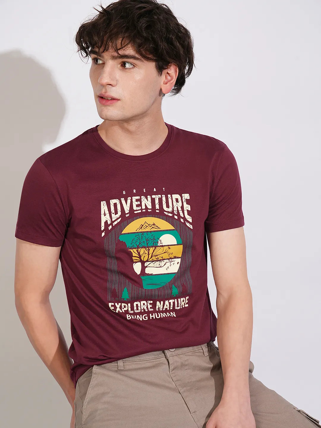 Wine Regular Fit Men's Short Sleeves T-Shirt by Being Human Clothing