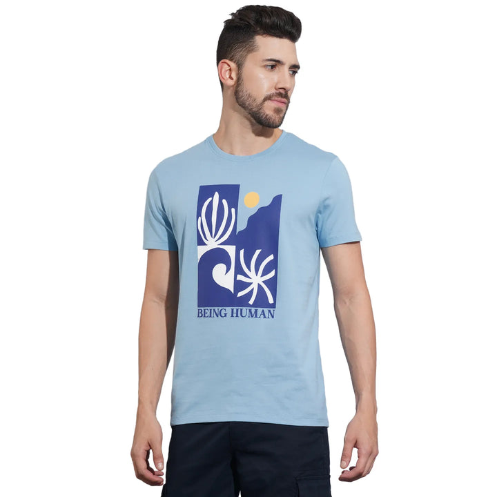 Light Blue Regular Fit Men's Short Sleeves T-Shirt by Being Human Clothing