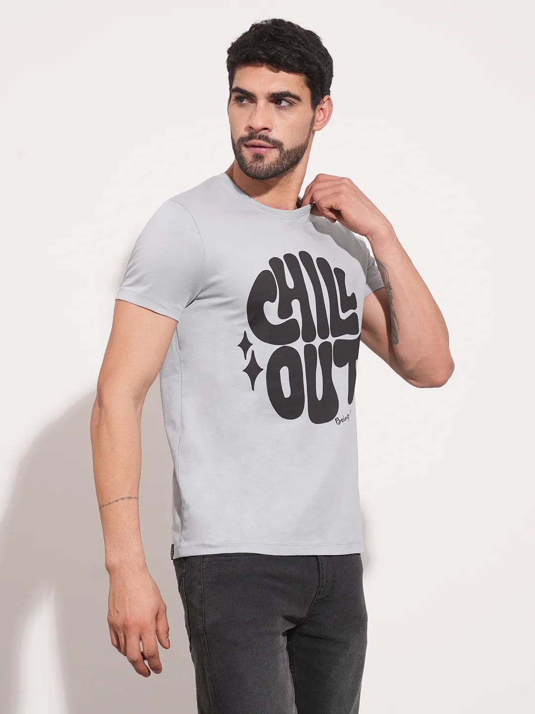 Grey Regular Fit Men's Short Sleeves T-Shirt by Being Human Clothing