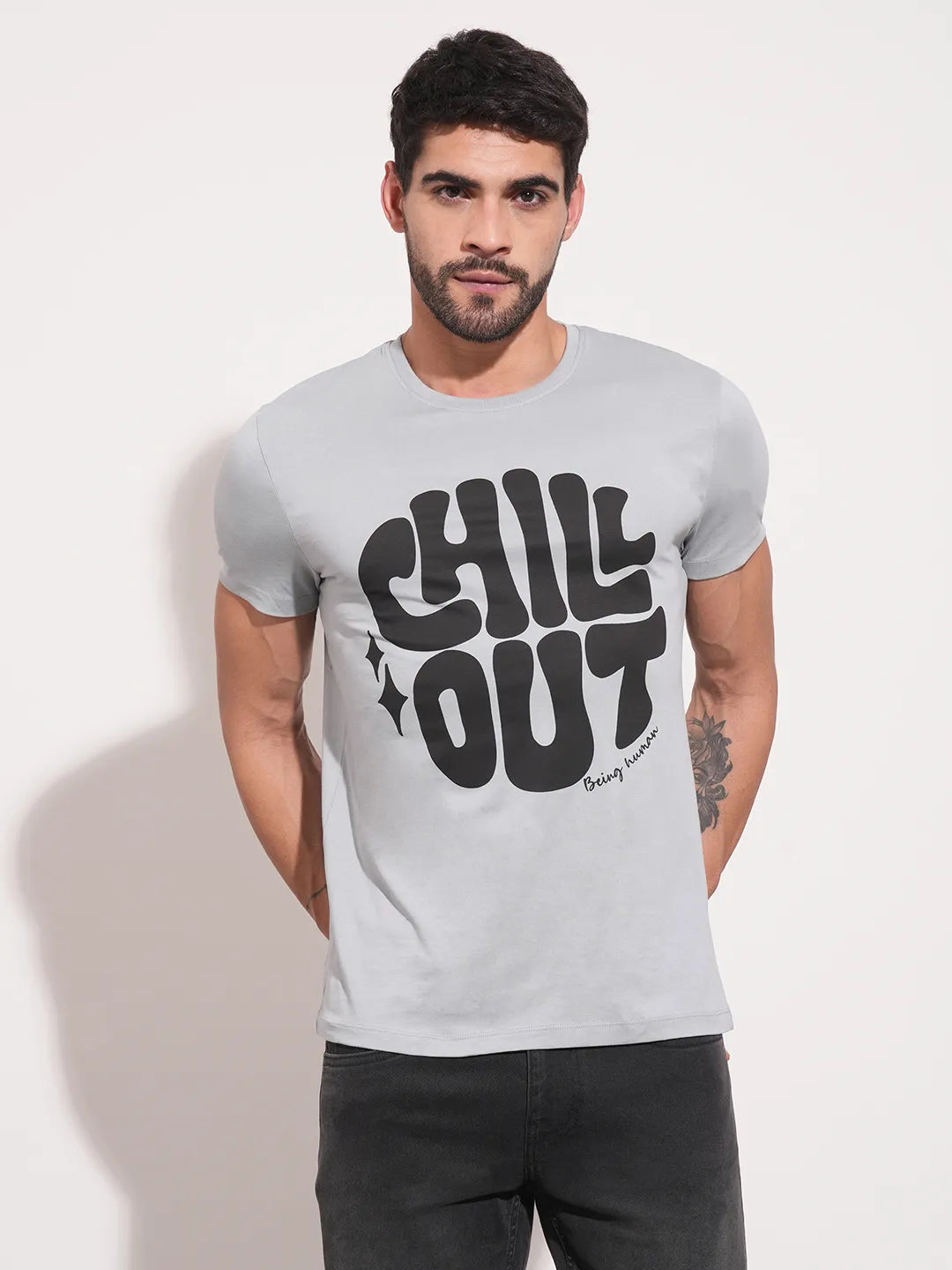 Grey Regular Fit Men's Short Sleeves T-Shirt by Being Human Clothing
