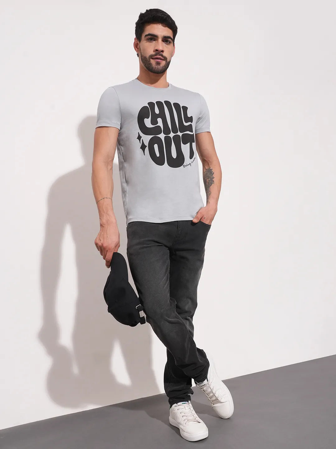 Grey Regular Fit Men's Short Sleeves T-Shirt by Being Human Clothing