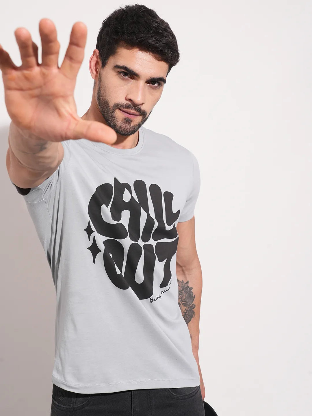 Grey Regular Fit Men's Short Sleeves T-Shirt by Being Human Clothing