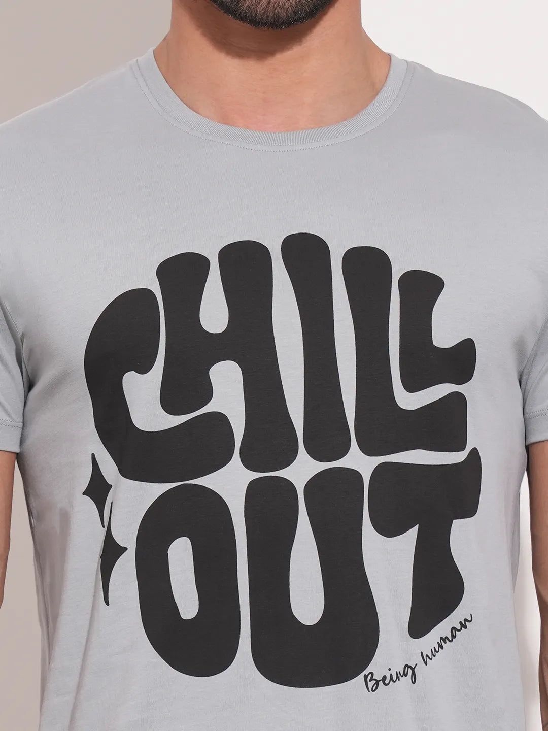Grey Regular Fit Men's Short Sleeves T-Shirt by Being Human Clothing