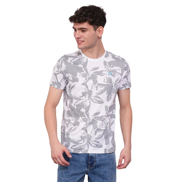 White Regular Fit Men's All over printed T-Shirt by Being Human Clothing
