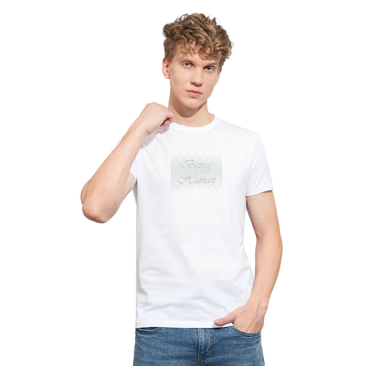 White Regular Fit Men's Short Sleeves T-Shirt by Being Human Clothing