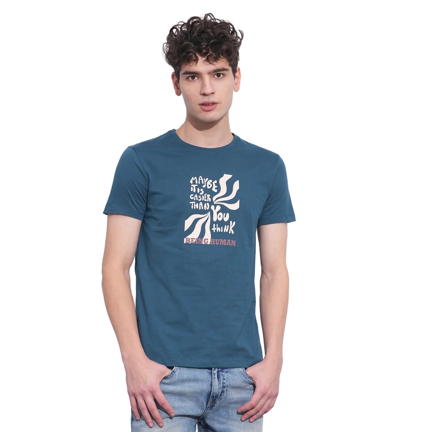 Blue Regular Fit Men's Short Sleeves T-Shirt by Being Human Clothing