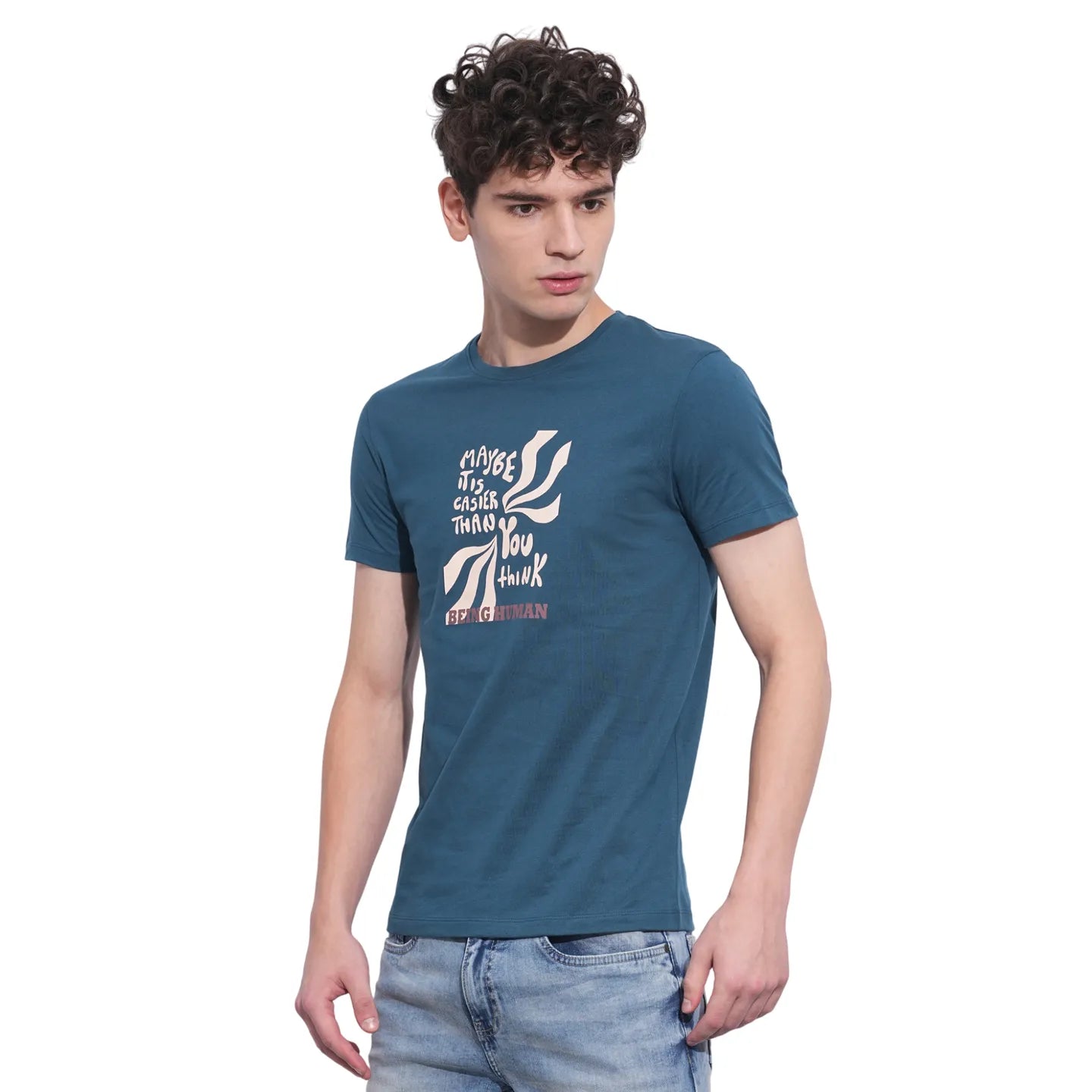Blue Regular Fit Men's Short Sleeves T-Shirt by Being Human Clothing