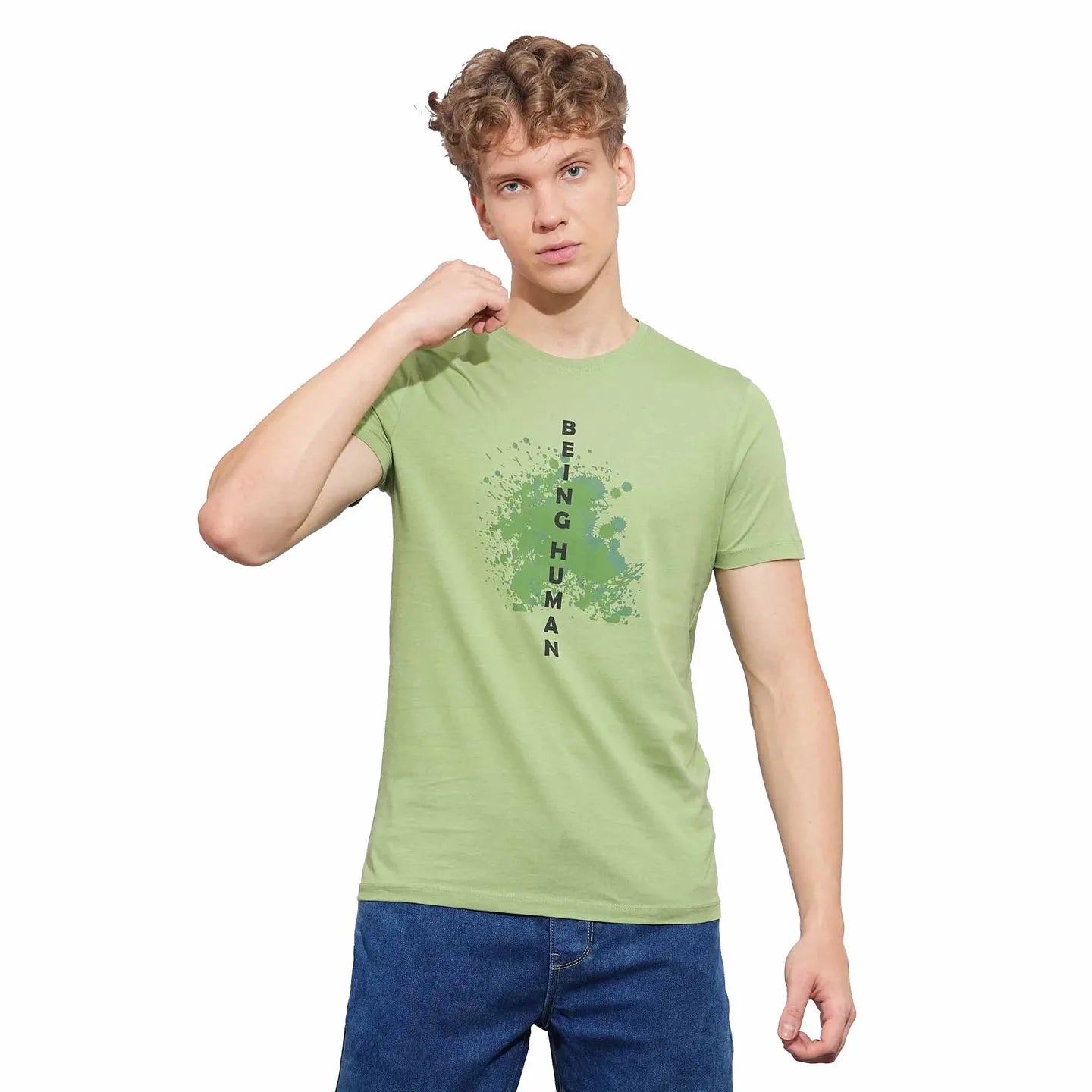 Green Regular Fit Men's Short Sleeves T-Shirt by Being Human Clothing