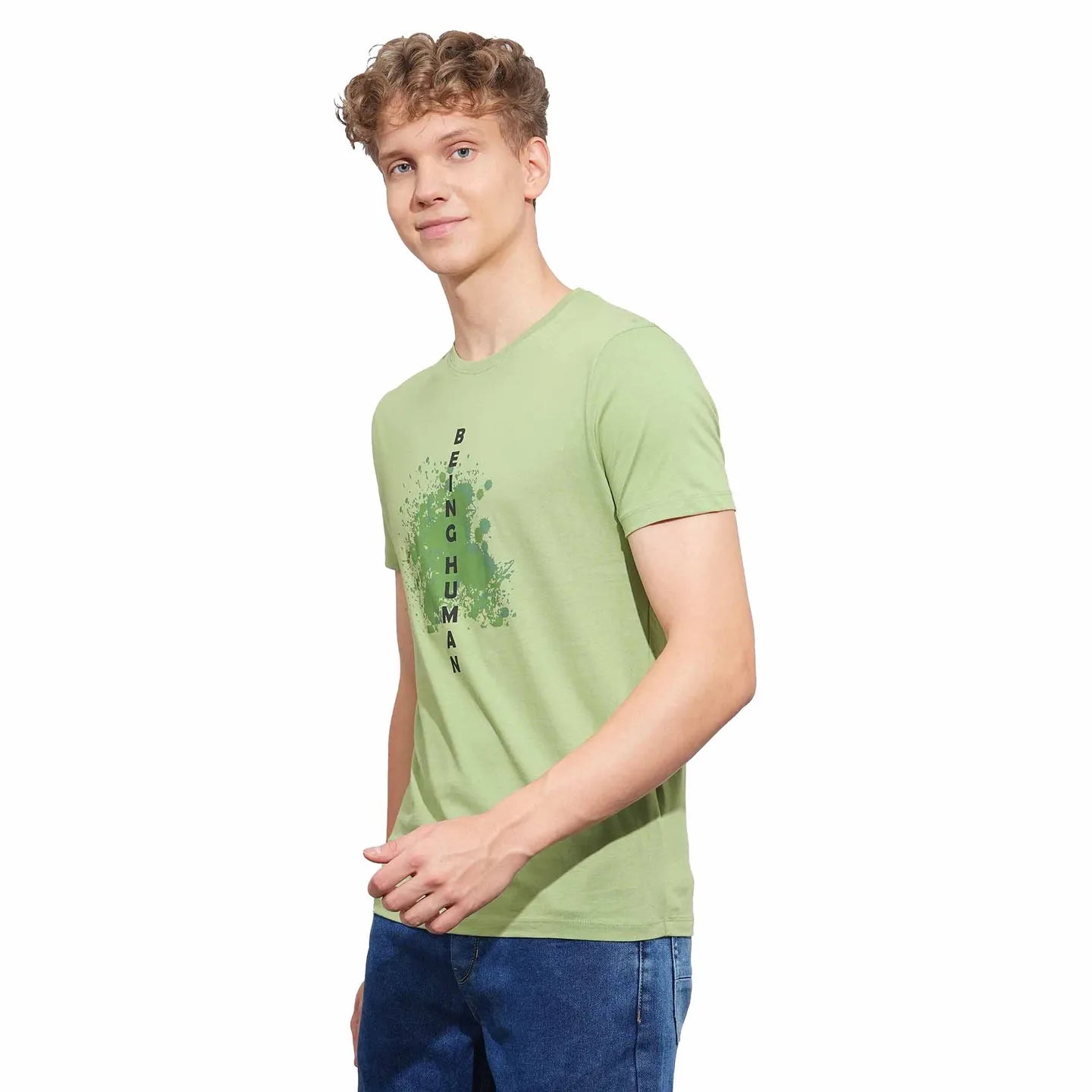 Green Regular Fit Men's Short Sleeves T-Shirt by Being Human Clothing