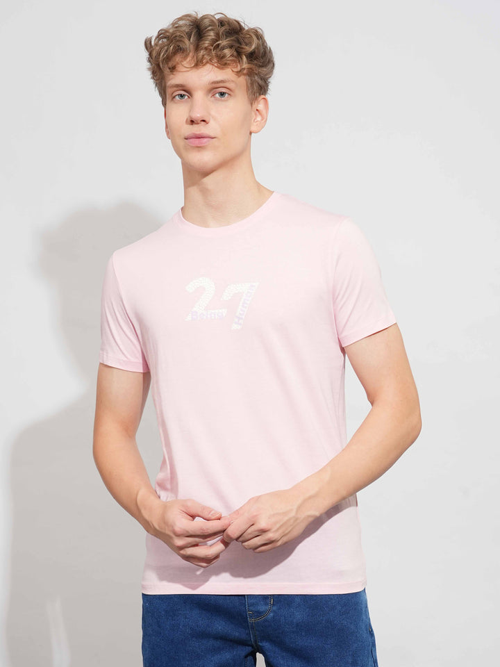 Light Pink Regular Fit Round Neck Men's T-Shirt by Being Human Clothing