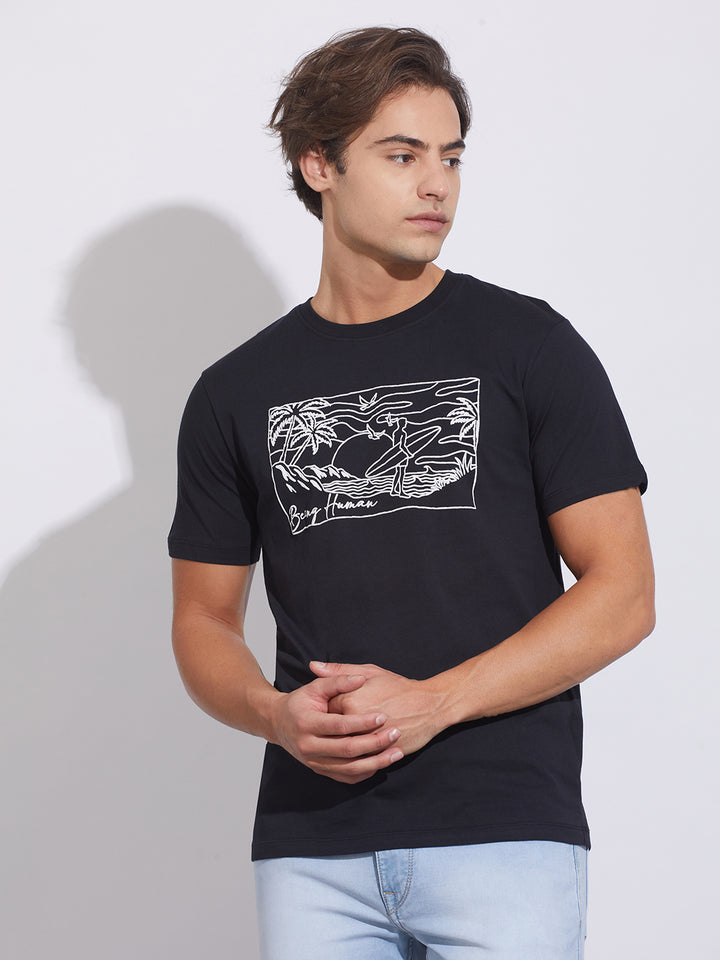 Jet Black Moderno Fit Crew Neck Men's T-Shirt by Being Human Clothing